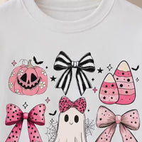 Pink Halloween Ghost Bow Spooky Coquette Icons Sweatshirt and T-Shirt Fall Spooky Season Gift Women Cute Pastel Retro Aesthetic - giftcuztom.com