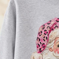 Pink Leopard Santa Sweatshirt Cute Vintage Santa Claus Face Holiday Women Coquette Retro - giftcuztom.com