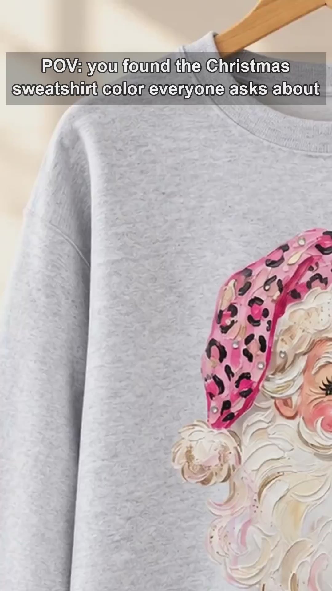 Pink Leopard Santa Sweatshirt Cute Vintage Santa Claus Face Holiday Women Coquette Retro - giftcuztom.com