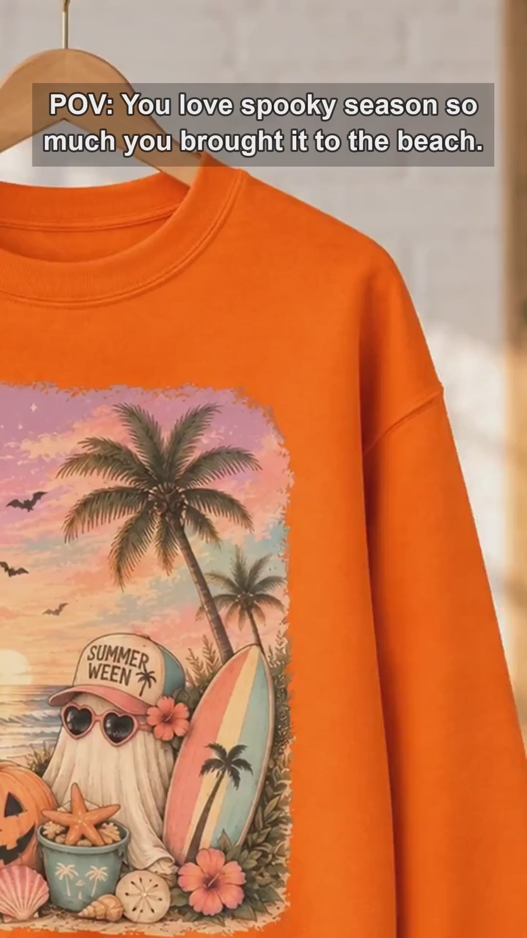 Summerween Sweatshirt and T-Shirt Summerween Ghost Beach Pumpkin Summer Halloween Vacation Unisex Retro Tropical Spooky