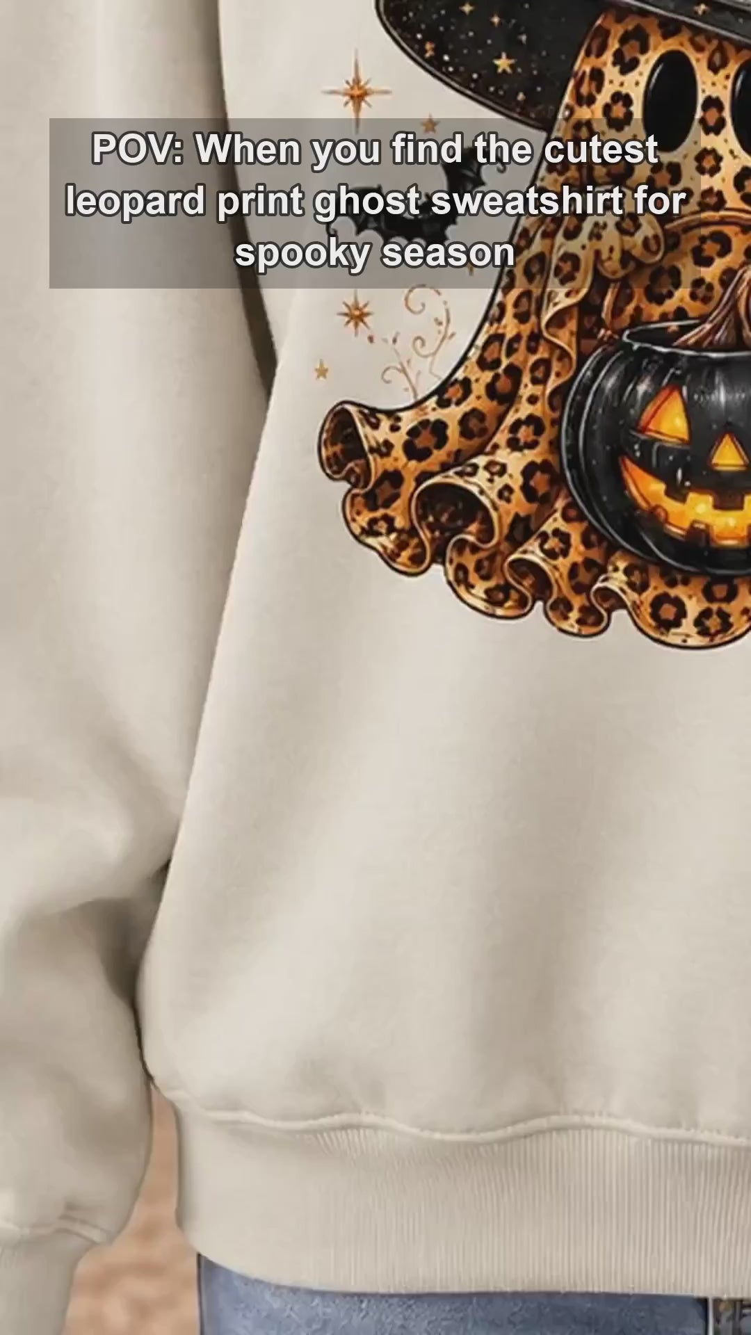 Leopard Ghost Witch Hat Sweatshirt and T-Shirt Halloween Spooky Season Women Cute Retro