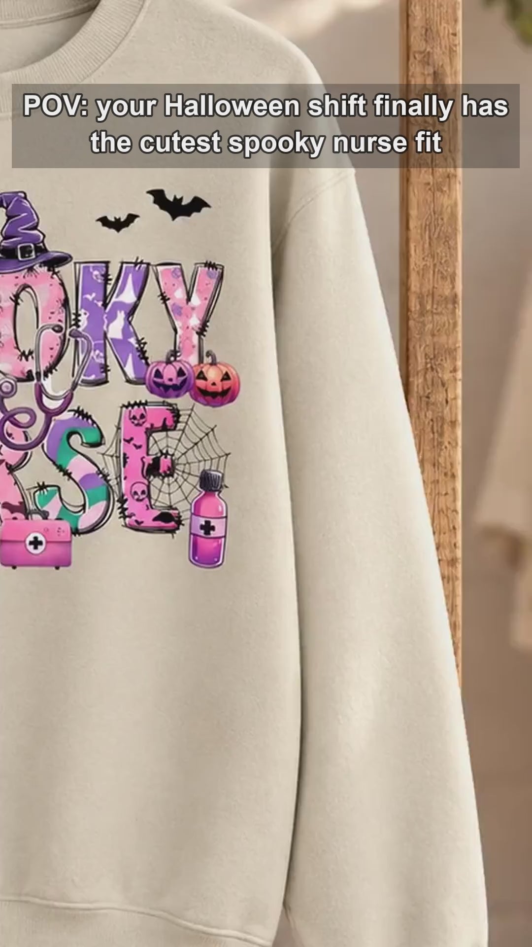 Spooky Nurse Gift Spooky Nurse Sweatshirt and T-Shirt Halloween Nurse Women Cute Pink Purple Design
