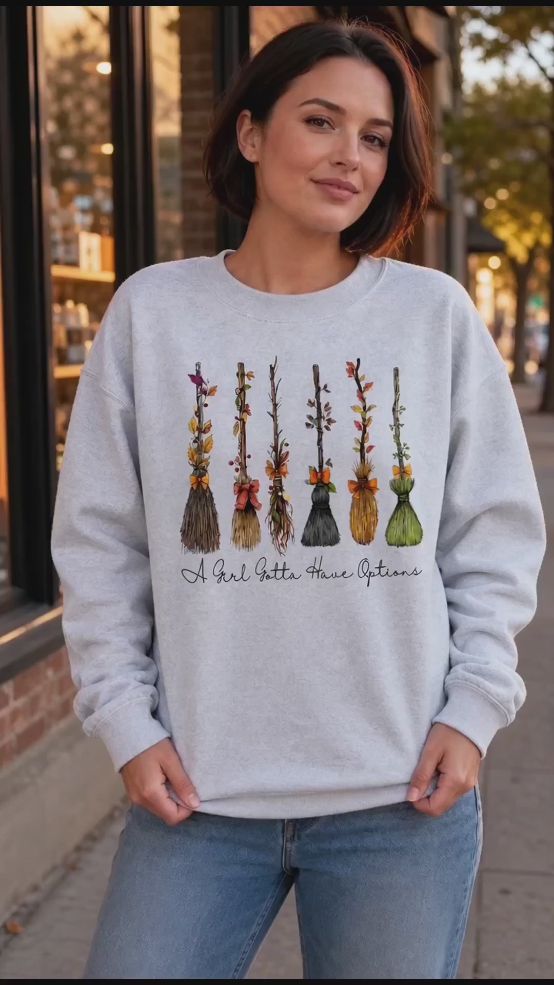 A Girl Gotta Have Options Witch Broom Shirt, Funny Halloween Tee or Sweatshirt for Women, Cute Vintage Fall Broom Graphic