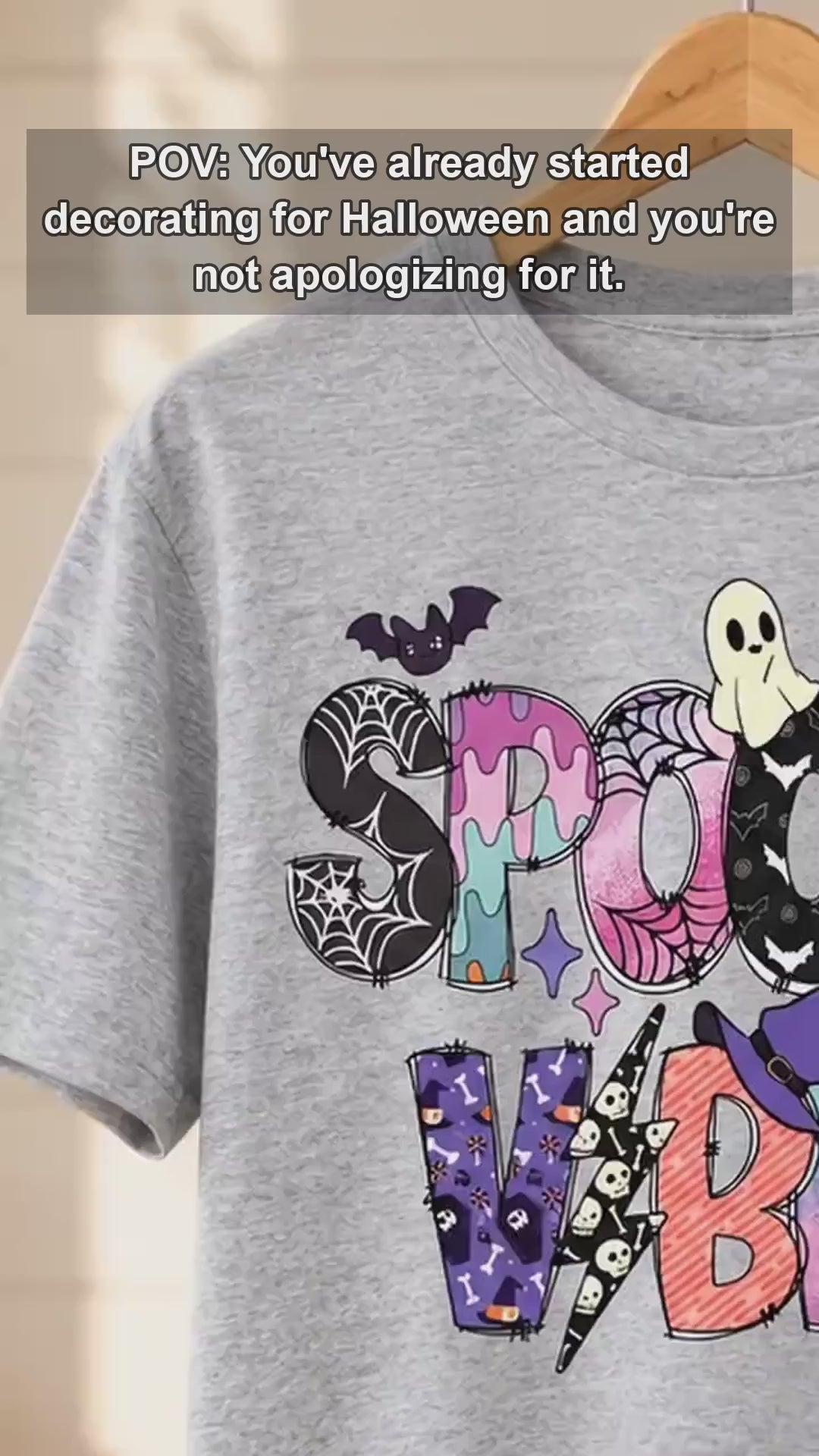 Spooky Vibes Cute Ghost T-Shirt Halloween Season Women Pastel Retro Graphic