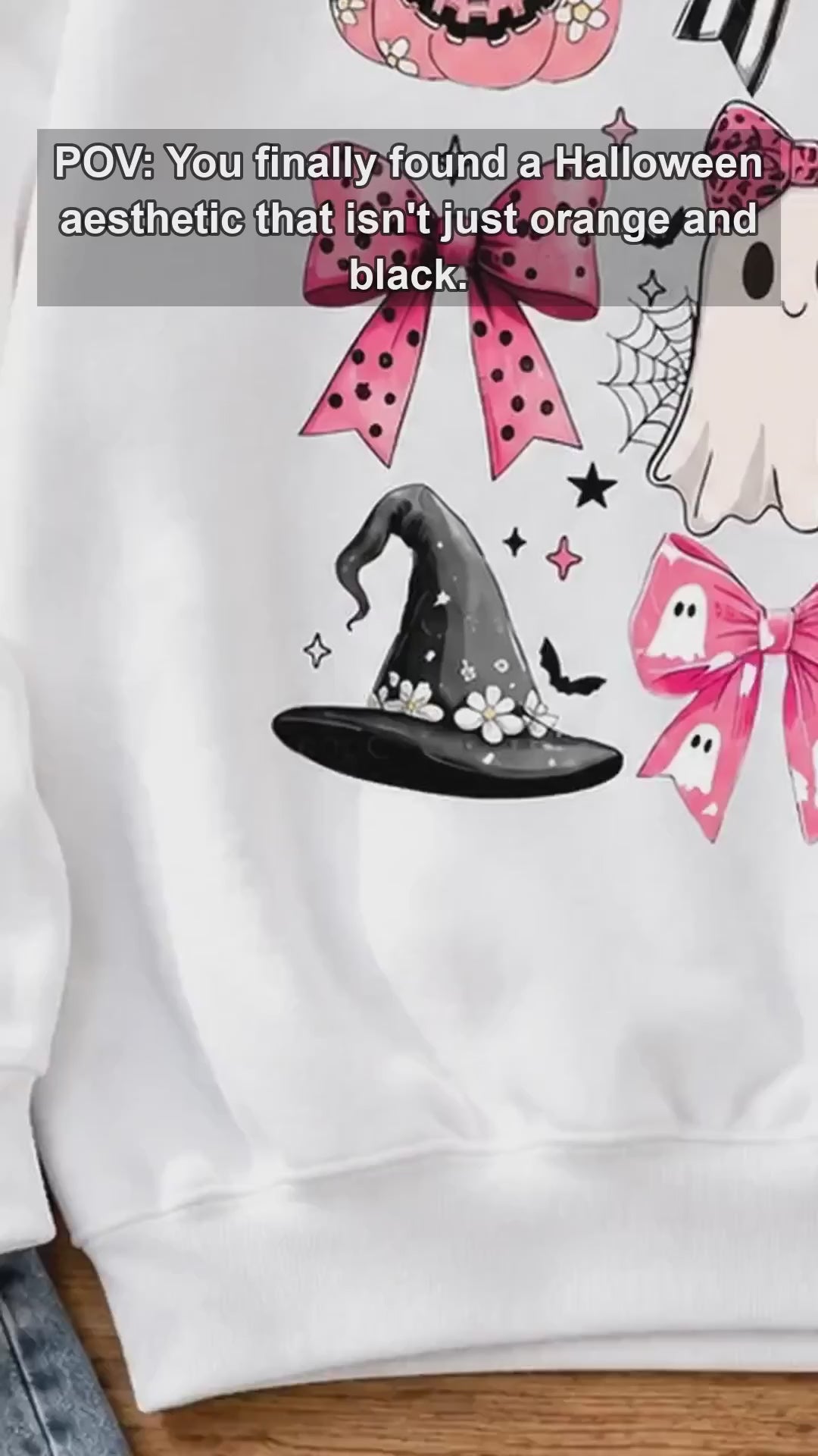 Pink Halloween Ghost Bow Spooky Coquette Icons Sweatshirt and T-Shirt Fall Spooky Season Gift Women Cute Pastel Retro Aesthetic - giftcuztom.com