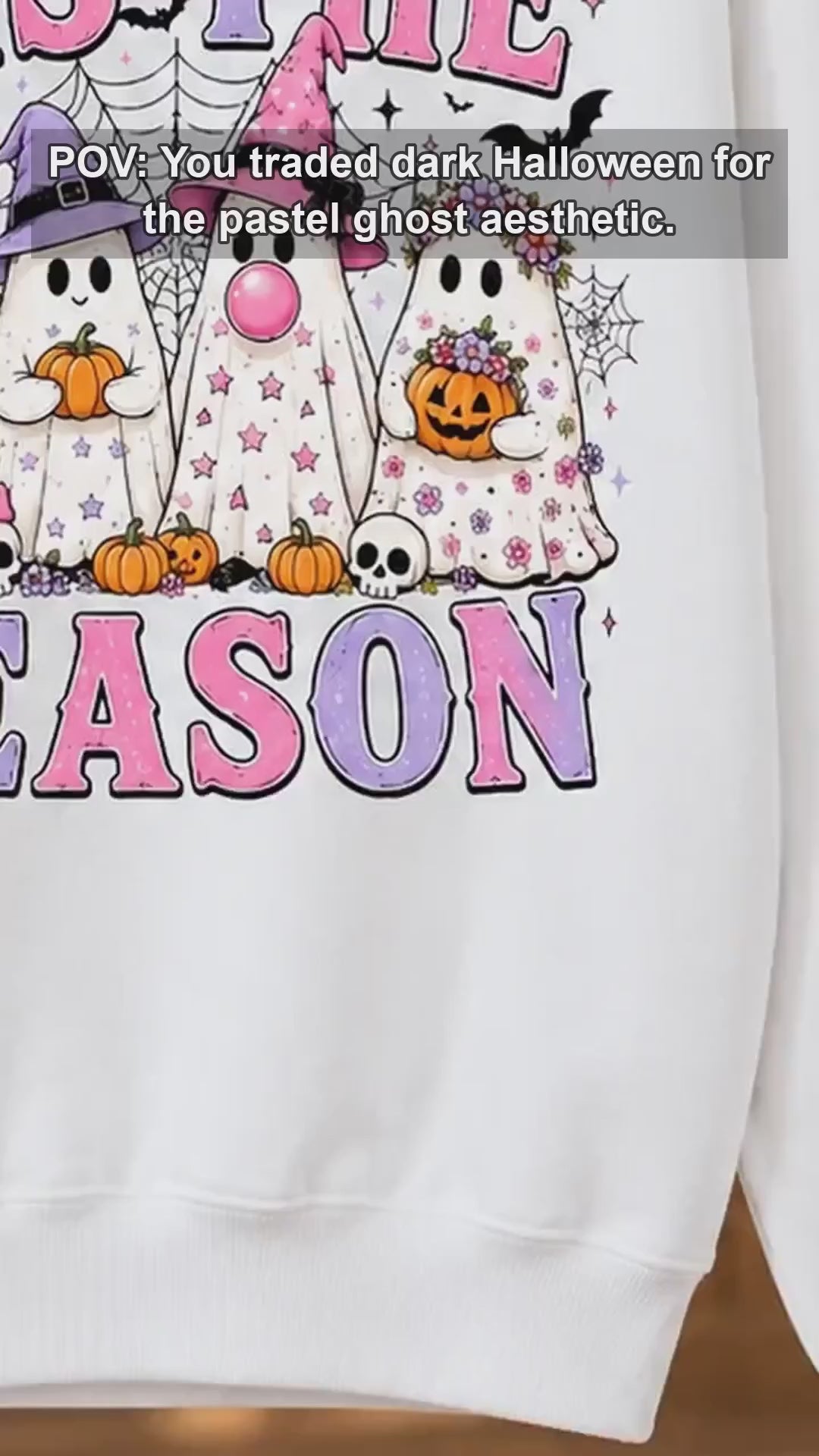 Tis The Season Cute Ghost Graphic Sweatshirt & T-Shirt Retro Pastel Spooky Season Apparel for Women