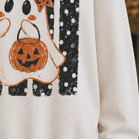 Halloween Ghost Sweatshirt Leopard Bow Ghost Pumpkin Spooky Season Women Cute Retro