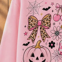Coquette Halloween Pink Ghost Pumpkin Bow Sweatshirt Spooky Season Women Cute Girly Leopard Bow Design