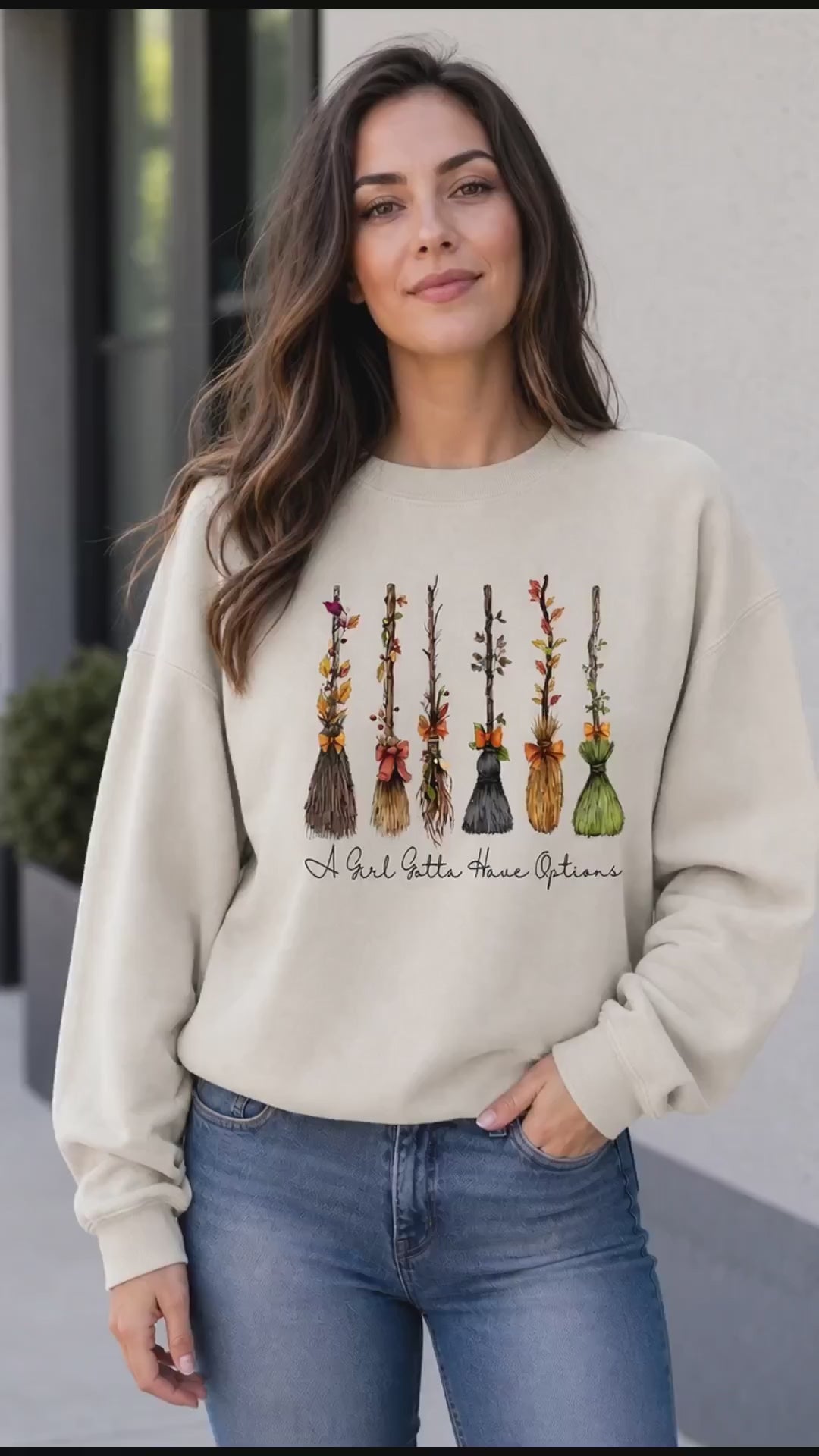 A Girl Gotta Have Options Witch Broom Shirt, Funny Halloween Tee or Sweatshirt for Women, Cute Vintage Fall Broom Graphic