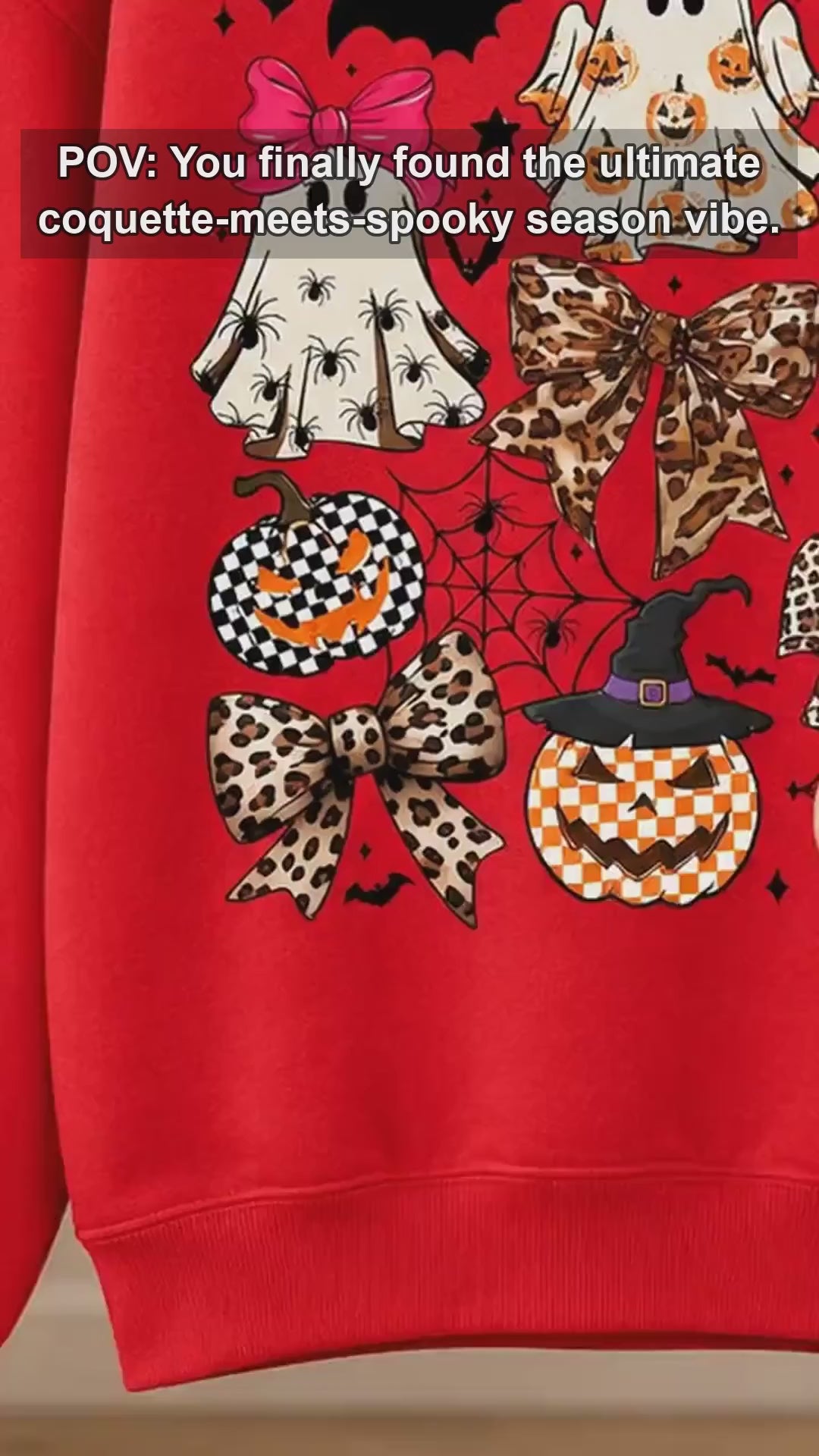 Coquette Halloween Spooky Bows Ghosts Sweatshirt and T-Shirt Spooky Season Fall Women Cute Leopard Retro Graphic