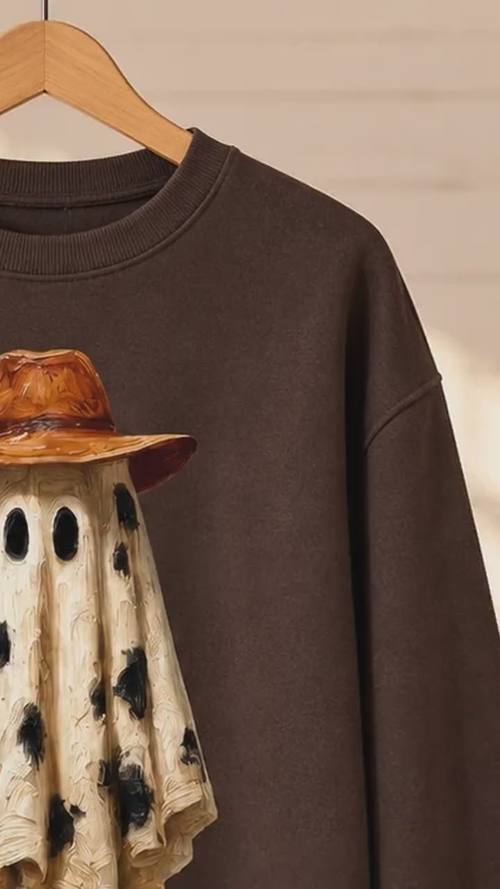Cowboy Ghost T-Shirt Cowboy Hat Cow Print Western Halloween Unisex Rustic Fall Graphic
