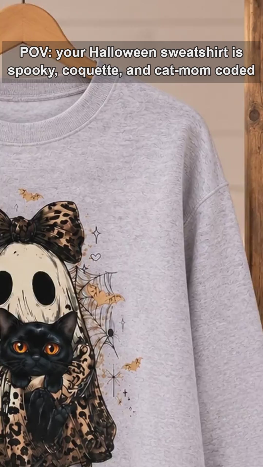 Halloween Cat Sweatshirt, Leopard Ghost Holding Custom Cat Breed, Spooky Season Cat Lover Gift for Women, Coquette Bow Leopard Print Style
