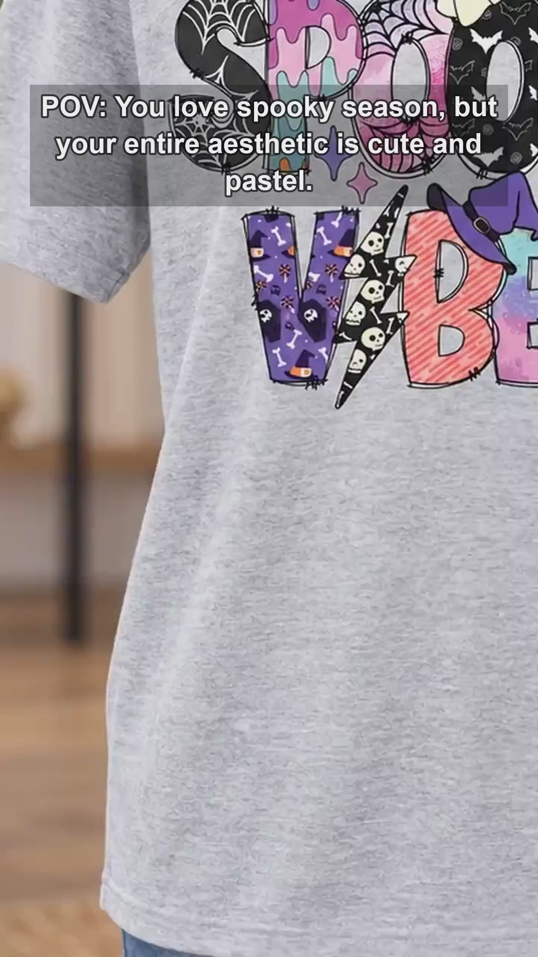 Spooky Vibes Cute Ghost T-Shirt Halloween Season Women Pastel Retro Graphic