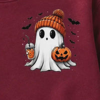 Cute Ghost Halloween Sweatshirt, Pumpkin Beanie Ghost Pumpkin Spice Fall Crewneck for Women - giftcuztom.com