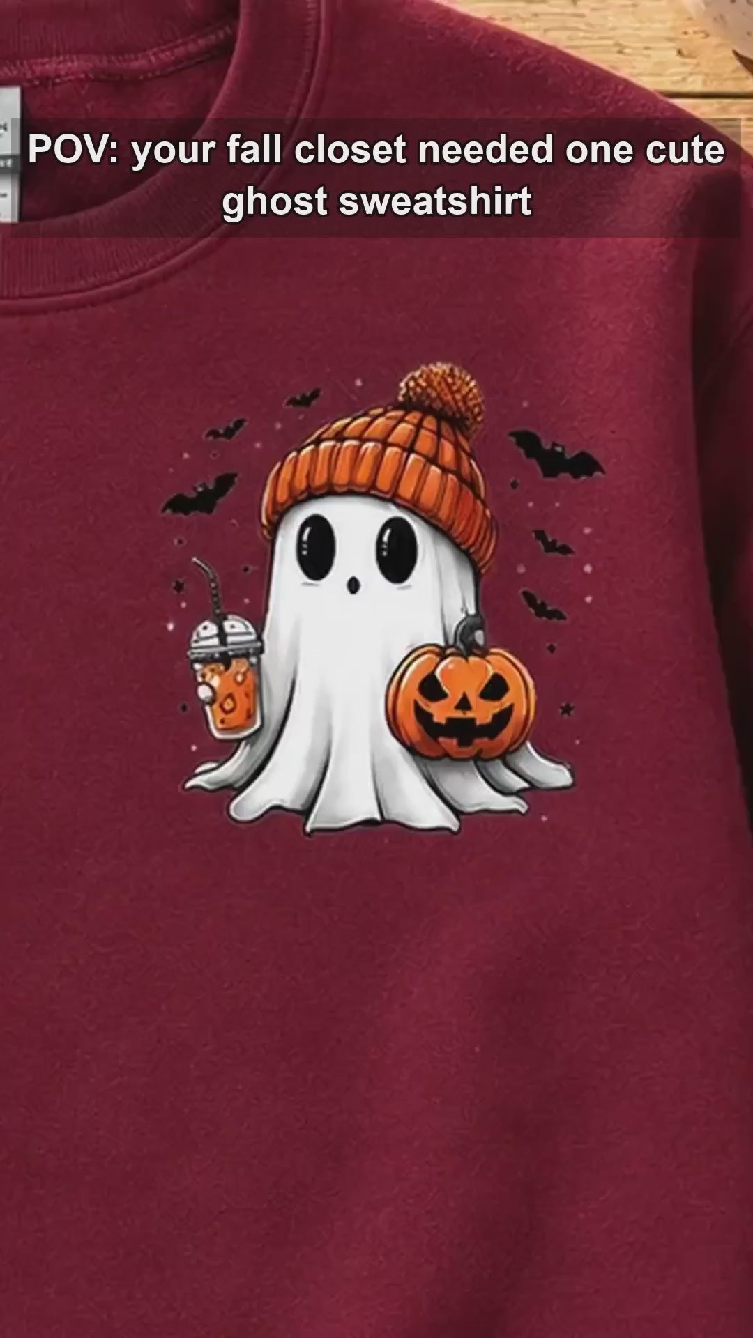 Cute Ghost Halloween Sweatshirt, Pumpkin Beanie Ghost Pumpkin Spice Fall Crewneck for Women - giftcuztom.com