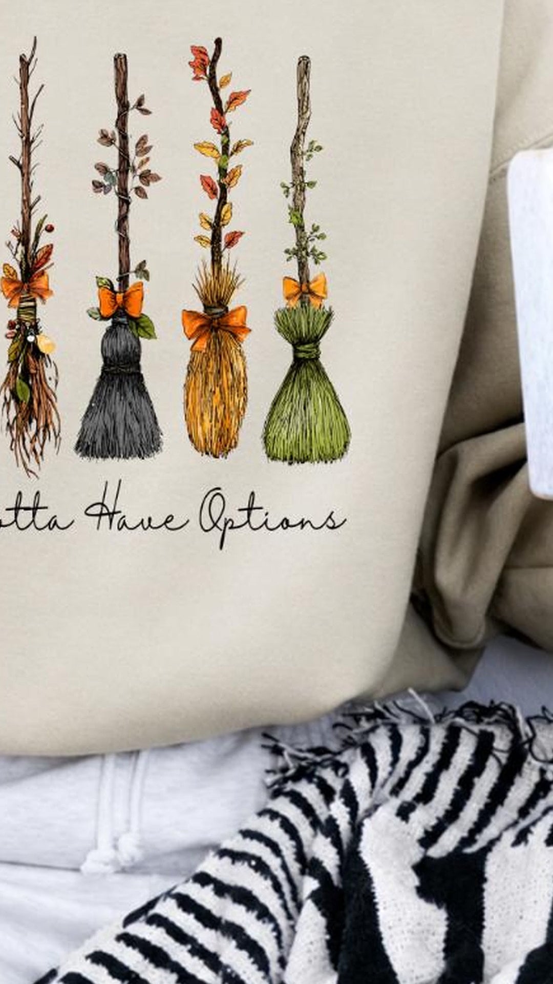 A Girl Gotta Have Options Witch Broom Shirt, Funny Halloween Tee or Sweatshirt for Women, Cute Vintage Fall Broom Graphic