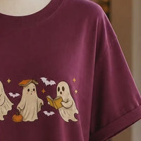 Ghost Reading Book T-Shirt Cute Ghost Book Lover Halloween Bookish Unisex Cute Retro