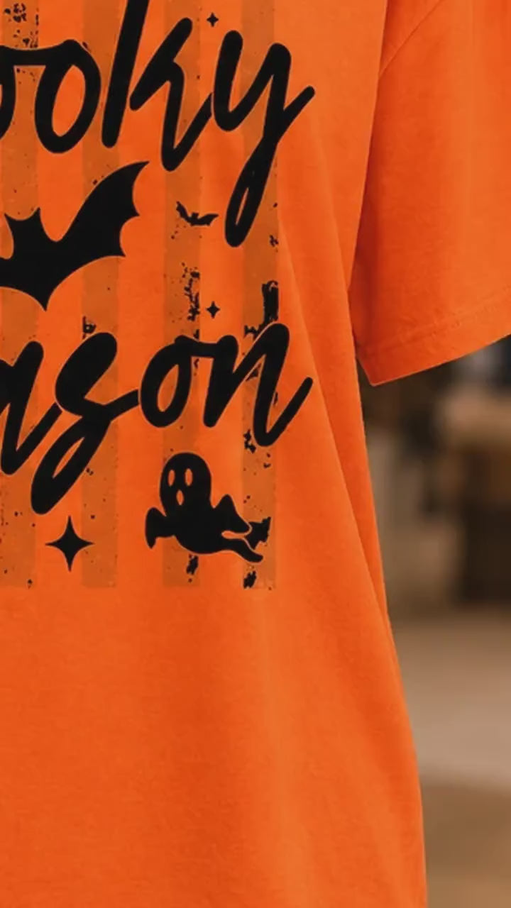 Spooky Season Spooky Season T-Shirt Halloween Fall Apparel Women Cute Coquette Retro Striped