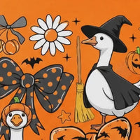Halloween Goose T-Shirt Cute Witch and Pumpkin Geese Fall Spooky Season Women Coquette Graphic Top