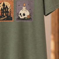 Vintage Halloween Postage Stamp Ghost Cat Pumpkin T-Shirt Spooky Season Women Retro Aesthetic