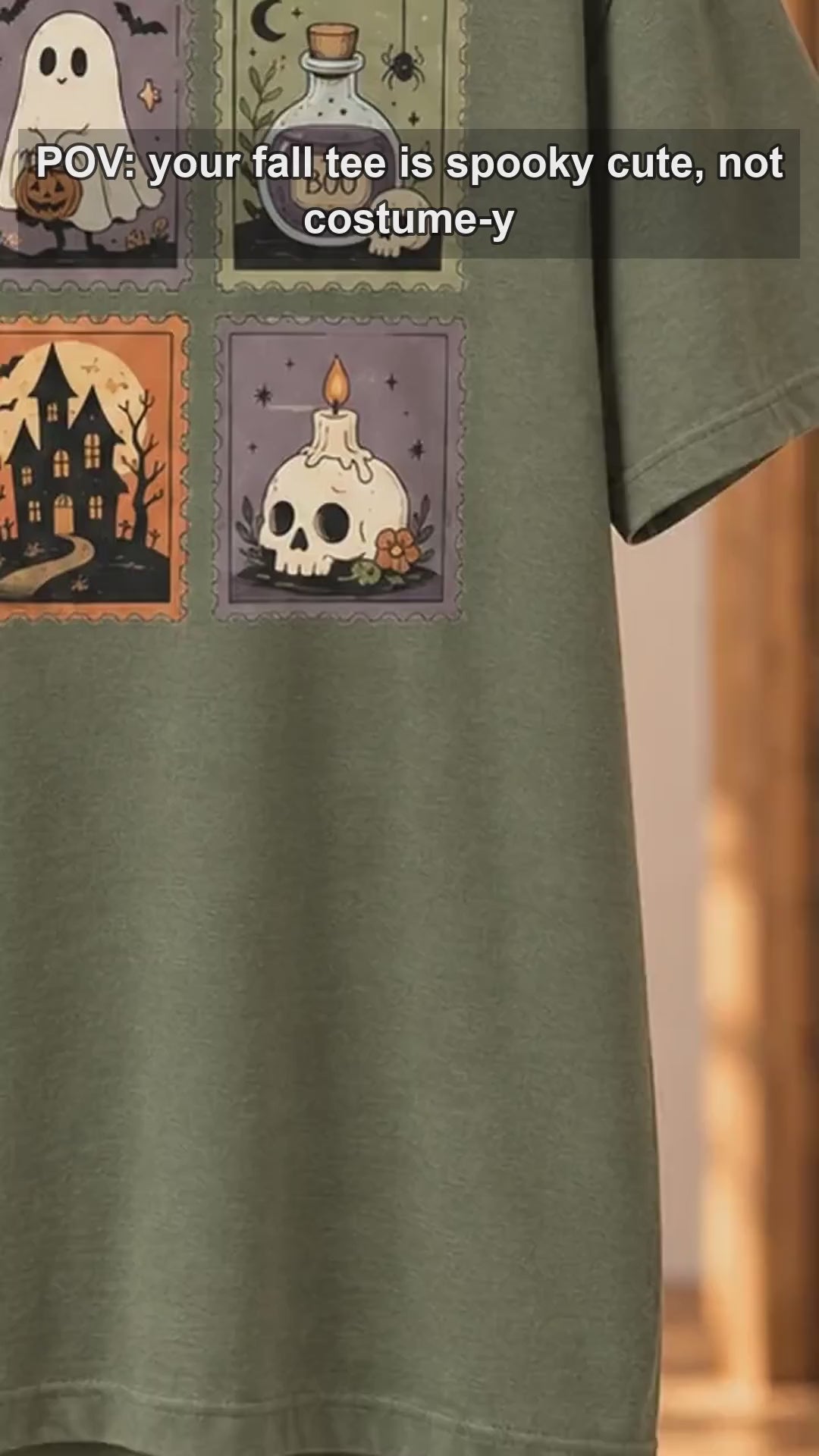 Vintage Halloween Postage Stamp Ghost Cat Pumpkin T-Shirt Spooky Season Women Retro Aesthetic