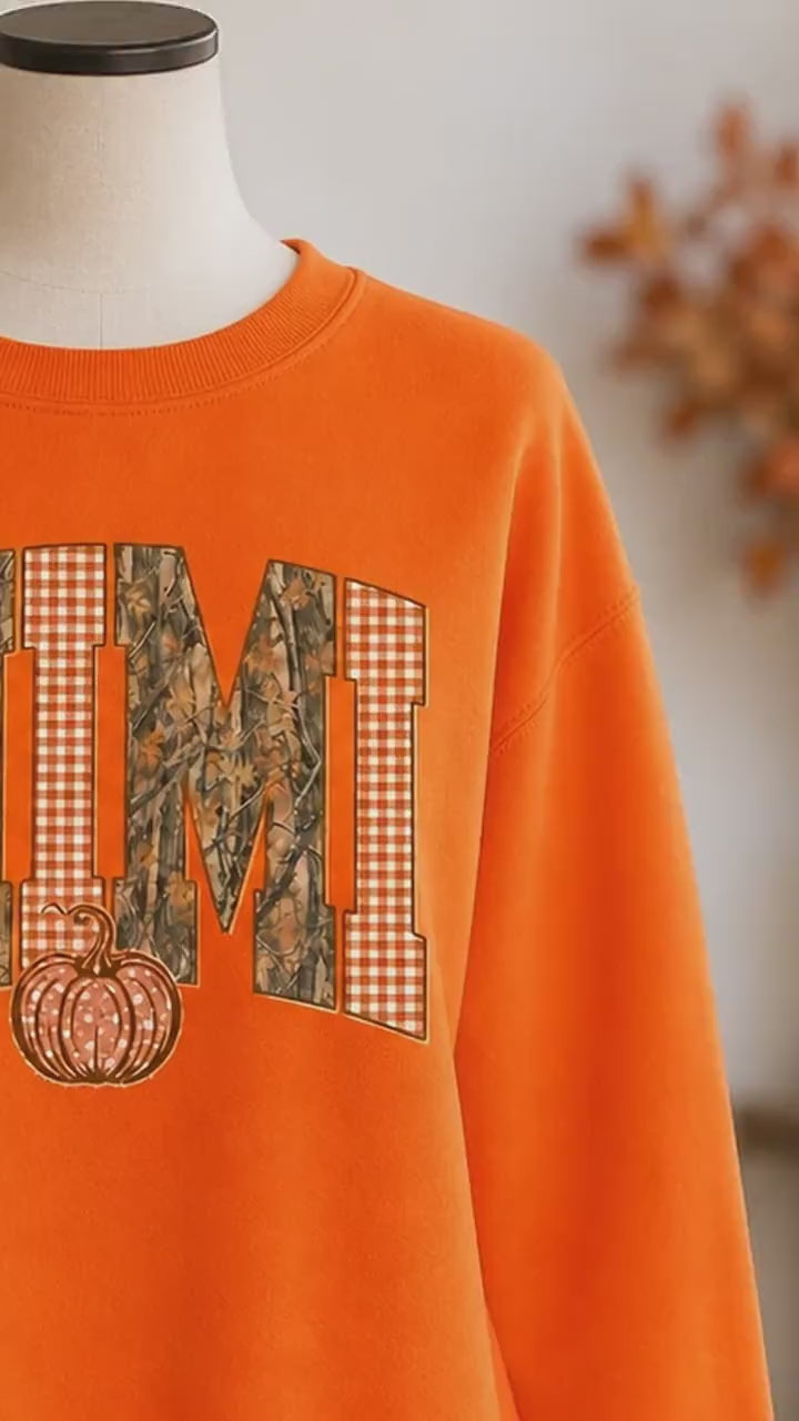 Grandma Fall Sweatshirt Mama Mimi Gigi Nana Pumpkin Name Fall Grandmother Gift Women Camo Gingham Style