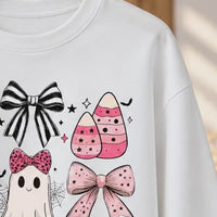 Pink Halloween Ghost Bow Spooky Coquette Icons Sweatshirt and T-Shirt Fall Spooky Season Gift Women Cute Pastel Retro Aesthetic - giftcuztom.com