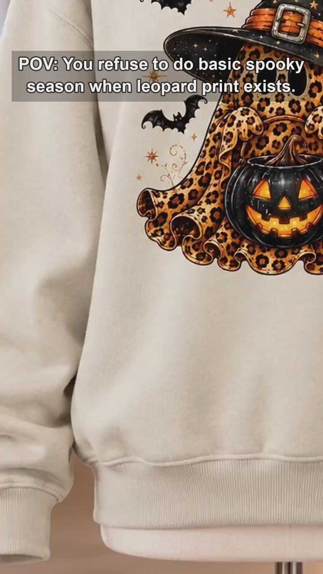 Leopard Ghost Witch Hat Sweatshirt and T-Shirt Halloween Spooky Season Women Cute Retro