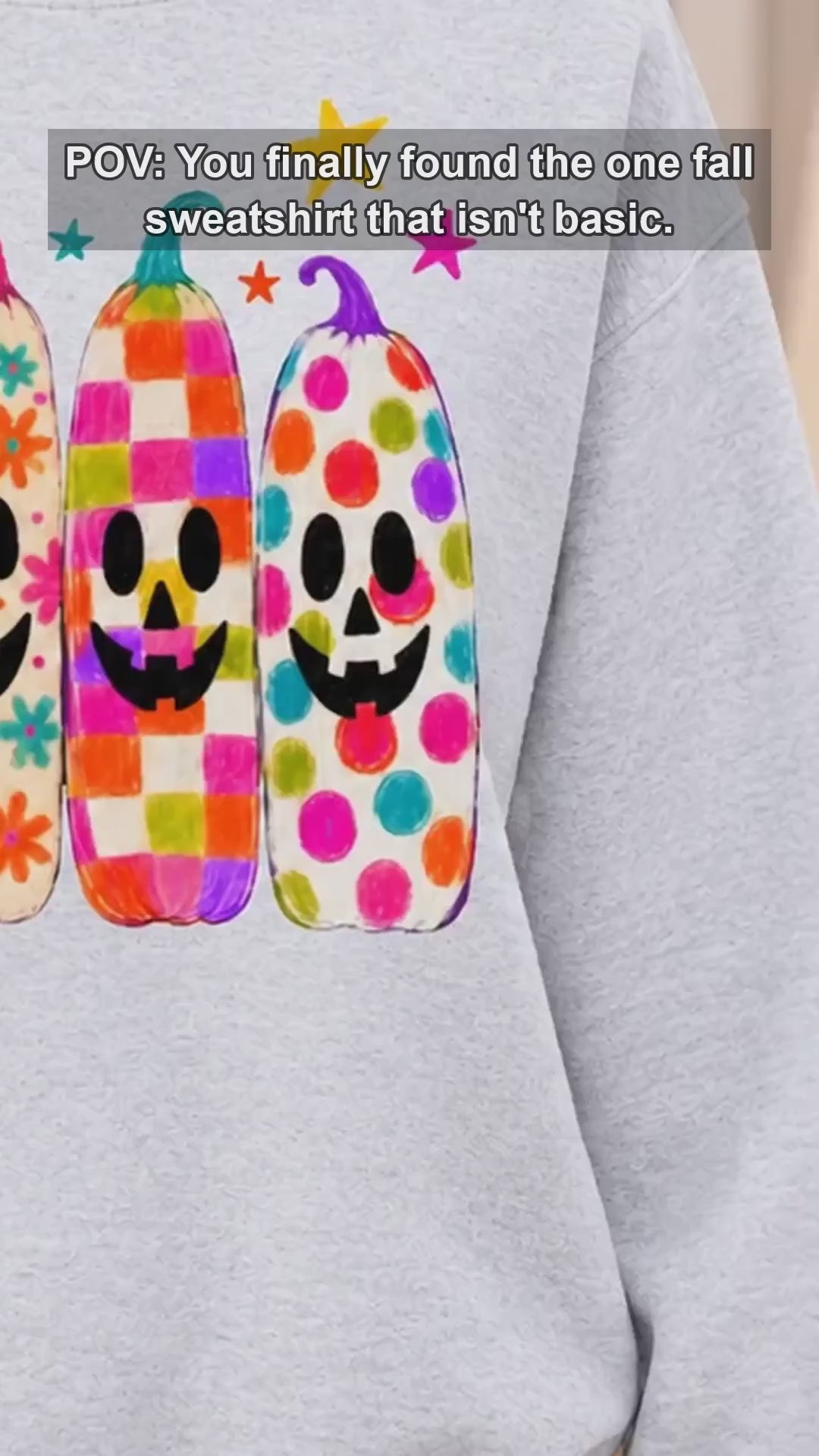 Colorful Halloween Pumpkin Sweatshirt and T-Shirt, Retro Jack O Lantern Graphic Tee, Funky Floral Checkered Pumpkin Shirt, Cute Spooky Season Fall Gift for Women