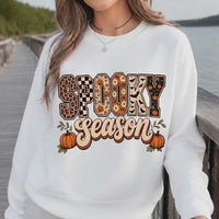 Women's Spooky Season Halloween Graphic Sweatshirt & Tee, Retro Leopard Checker Pumpkin Fall Top