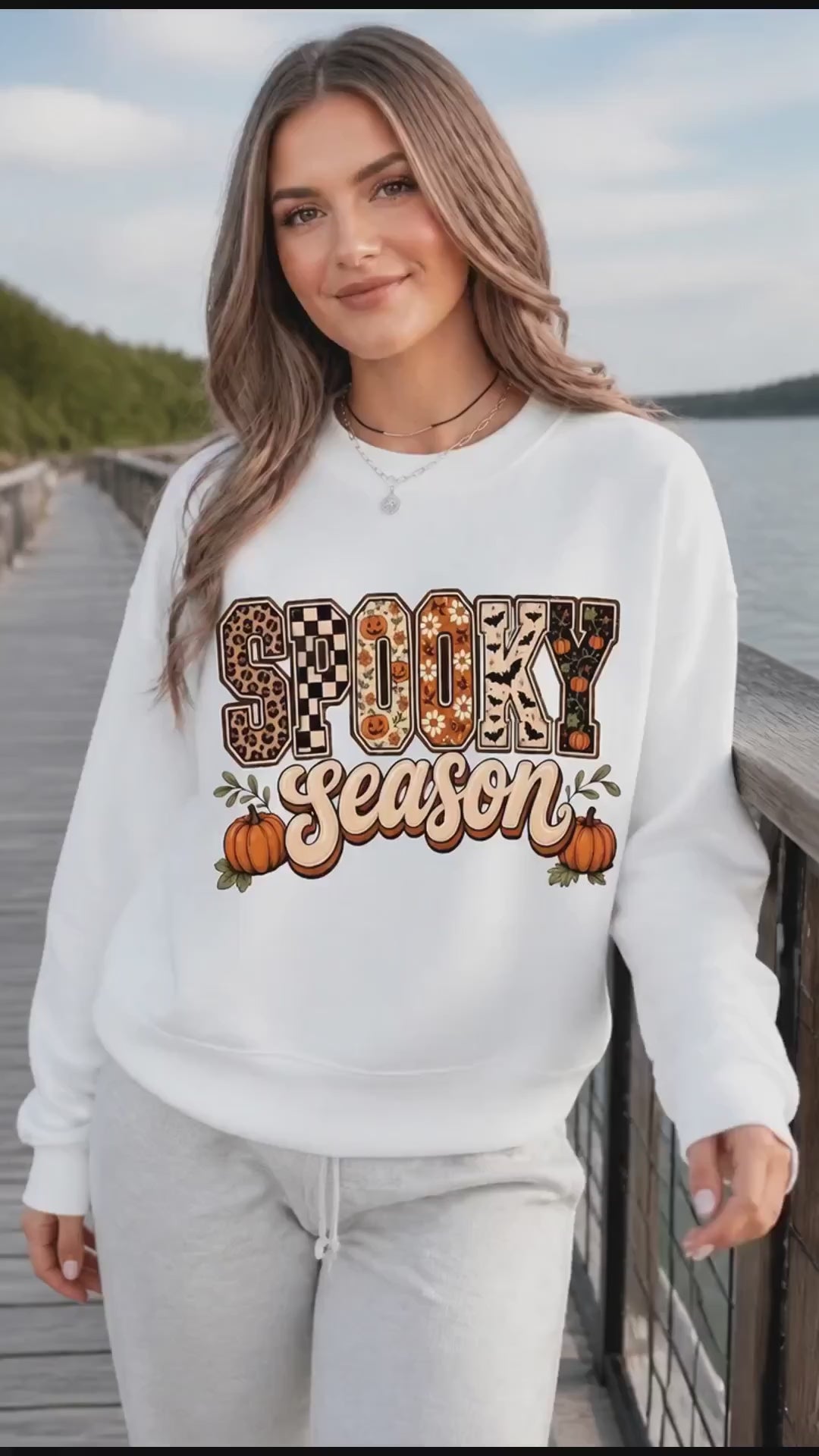 Women's Spooky Season Halloween Graphic Sweatshirt & Tee, Retro Leopard Checker Pumpkin Fall Top