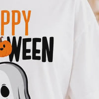 Happy Halloween Ghost T-Shirt Cute Pumpkin Graphic Spooky Season Fall Holiday Women Retro Cartoon