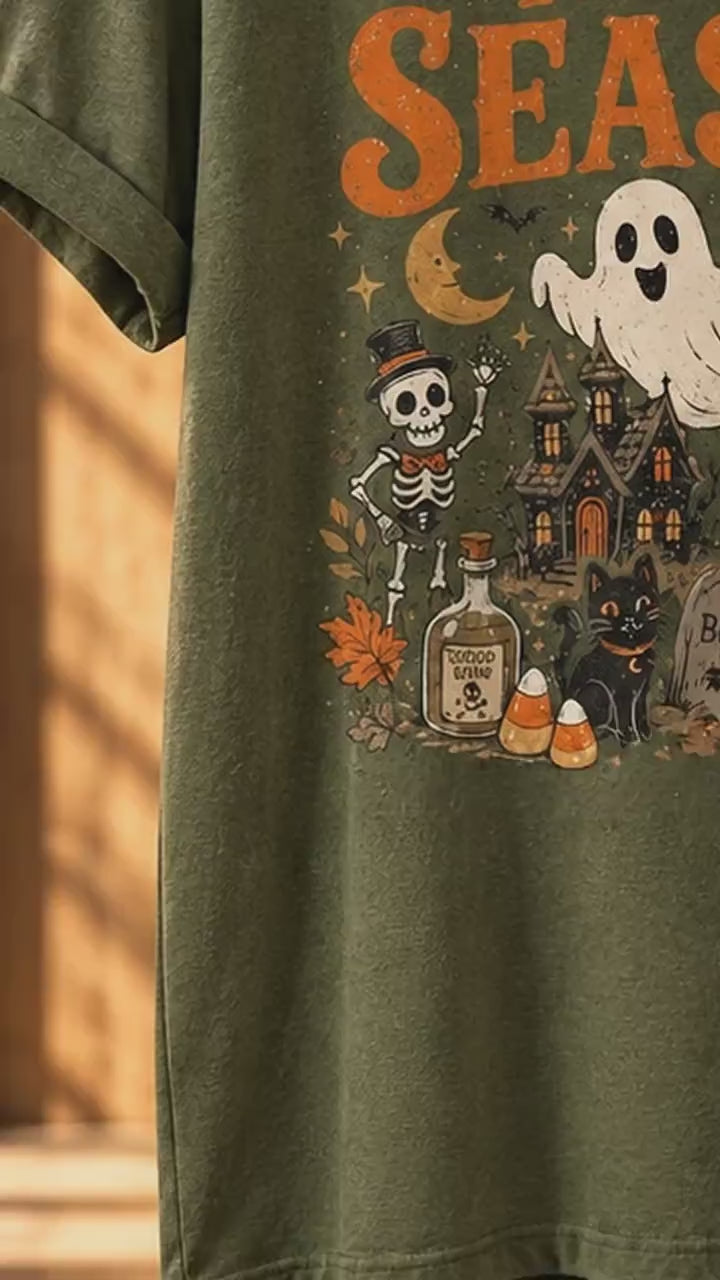 Spooky Season 'Tis The Season Halloween T-Shirt Women Vintage Retro Witchy