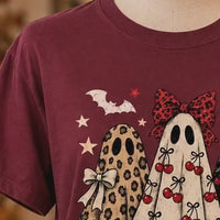 Coquette Halloween T-Shirt Retro Ghost Trio with Cherry Bows Fall Spooky Season Women Cute Aesthetic - giftcuztom.com
