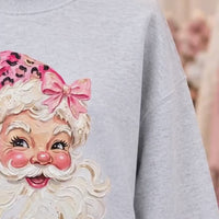 Pink Leopard Santa Sweatshirt Cute Vintage Santa Claus Face Holiday Women Coquette Retro - giftcuztom.com
