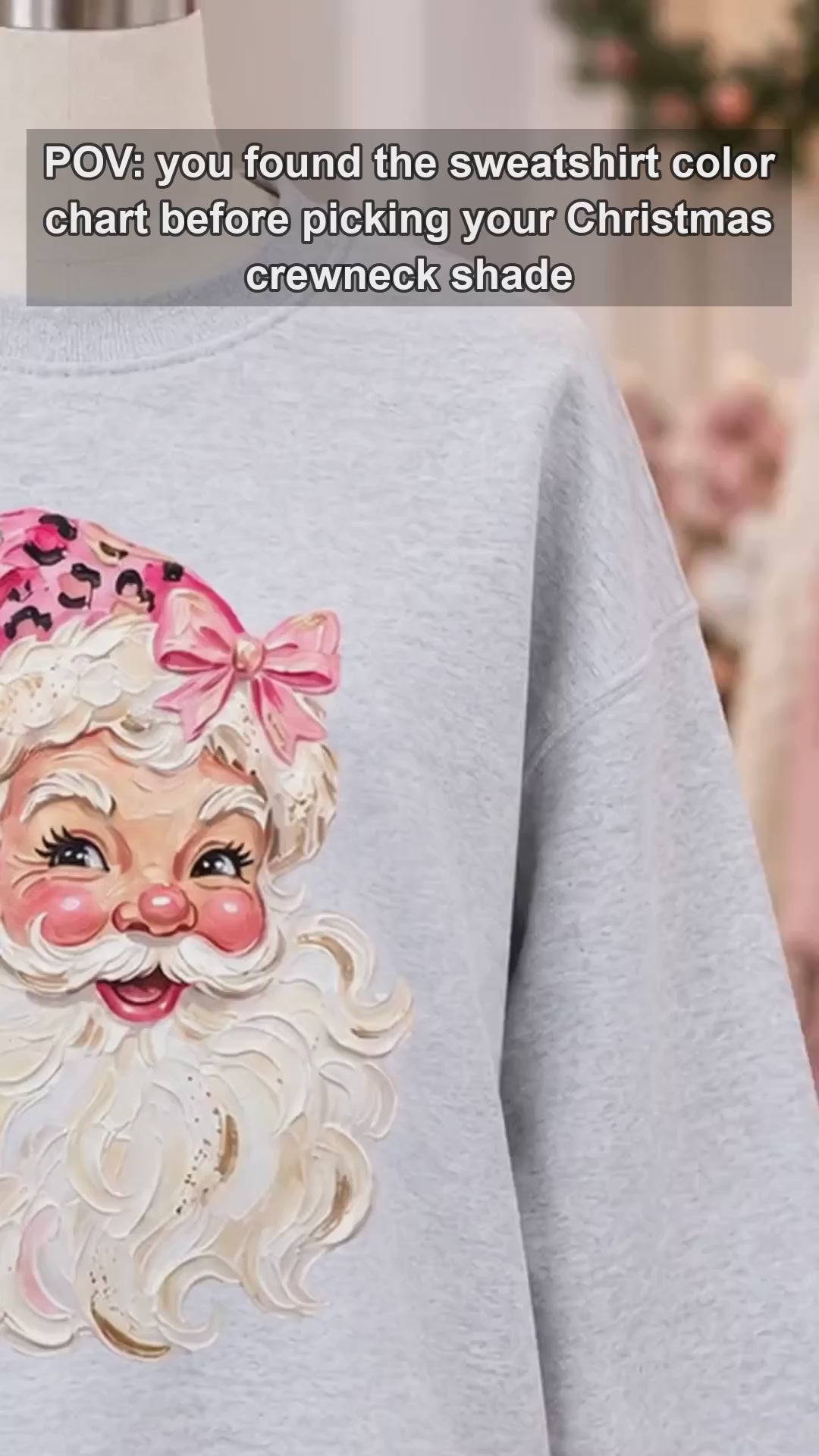 Pink Leopard Santa Sweatshirt Cute Vintage Santa Claus Face Holiday Women Coquette Retro - giftcuztom.com