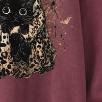 Leopard Ghost Cat Sweatshirt Spooky Bow Kitten Halloween Fall Women Retro Vintage Graphic