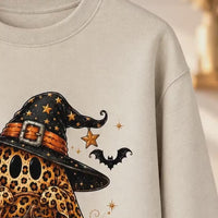 Leopard Ghost Witch Hat Sweatshirt and T-Shirt Halloween Spooky Season Women Cute Retro