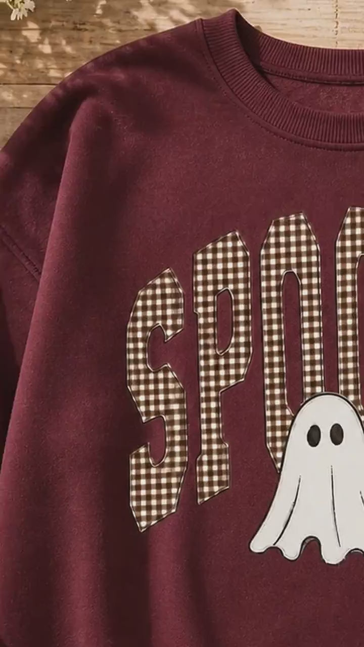 Spooky Ghost Sweatshirt Spooky Gingham Ghost Halloween Women Cute Retro