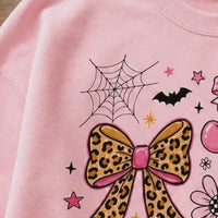 Coquette Halloween Pink Ghost Pumpkin Bow Sweatshirt Spooky Season Women Cute Girly Leopard Bow Design
