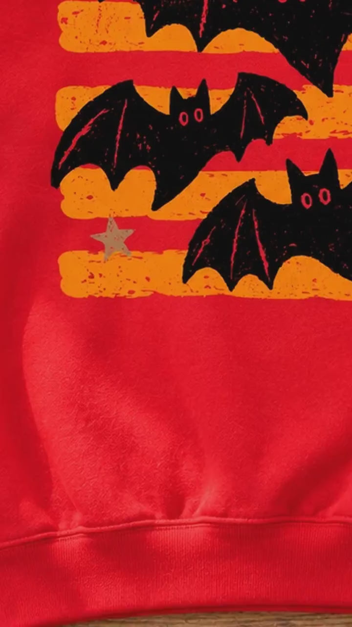 Retro Bat Halloween Flying Bats Sweatshirt and T-Shirt Spooky Season Unisex Vintage Distressed