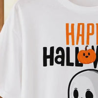 Happy Halloween Ghost T-Shirt Cute Pumpkin Graphic Spooky Season Fall Holiday Women Retro Cartoon