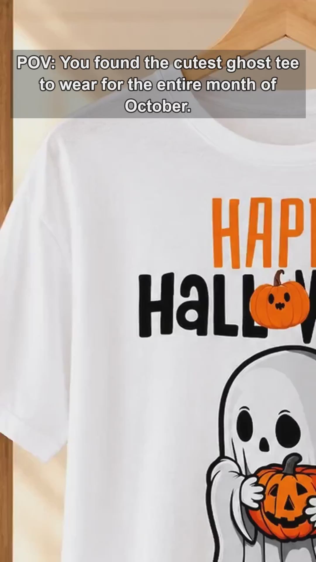 Happy Halloween Ghost T-Shirt Cute Pumpkin Graphic Spooky Season Fall Holiday Women Retro Cartoon
