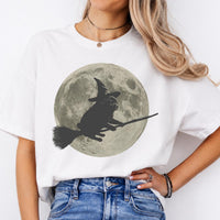 Pug Witch Halloween Sweatshirt and T-Shirt Pug Flying On Broom Full Moon Spooky Season Unisex Vintage