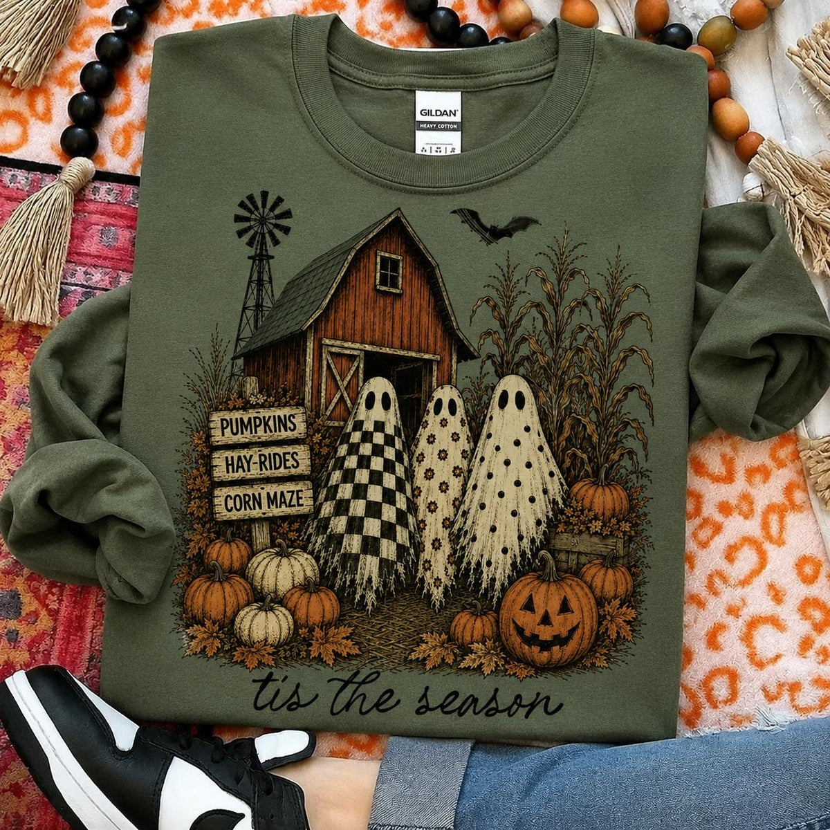 Pumpkin Patch Ghost Tis The Season Sweatshirt and T-Shirt Fall Farmhouse Women Unisex Vintage Country