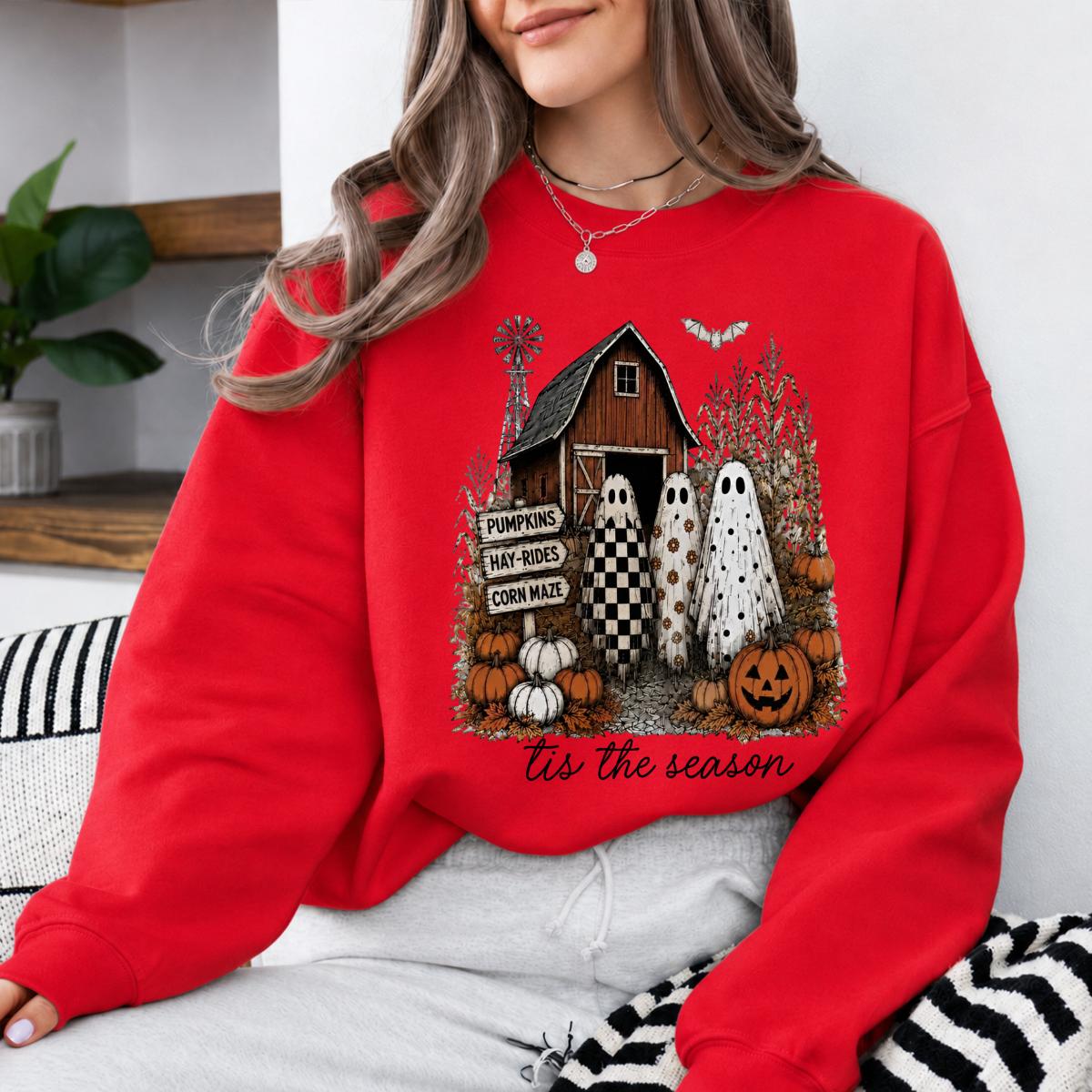 Pumpkin Patch Ghost Tis The Season Sweatshirt and T-Shirt Fall Farm Halloween Women Retro