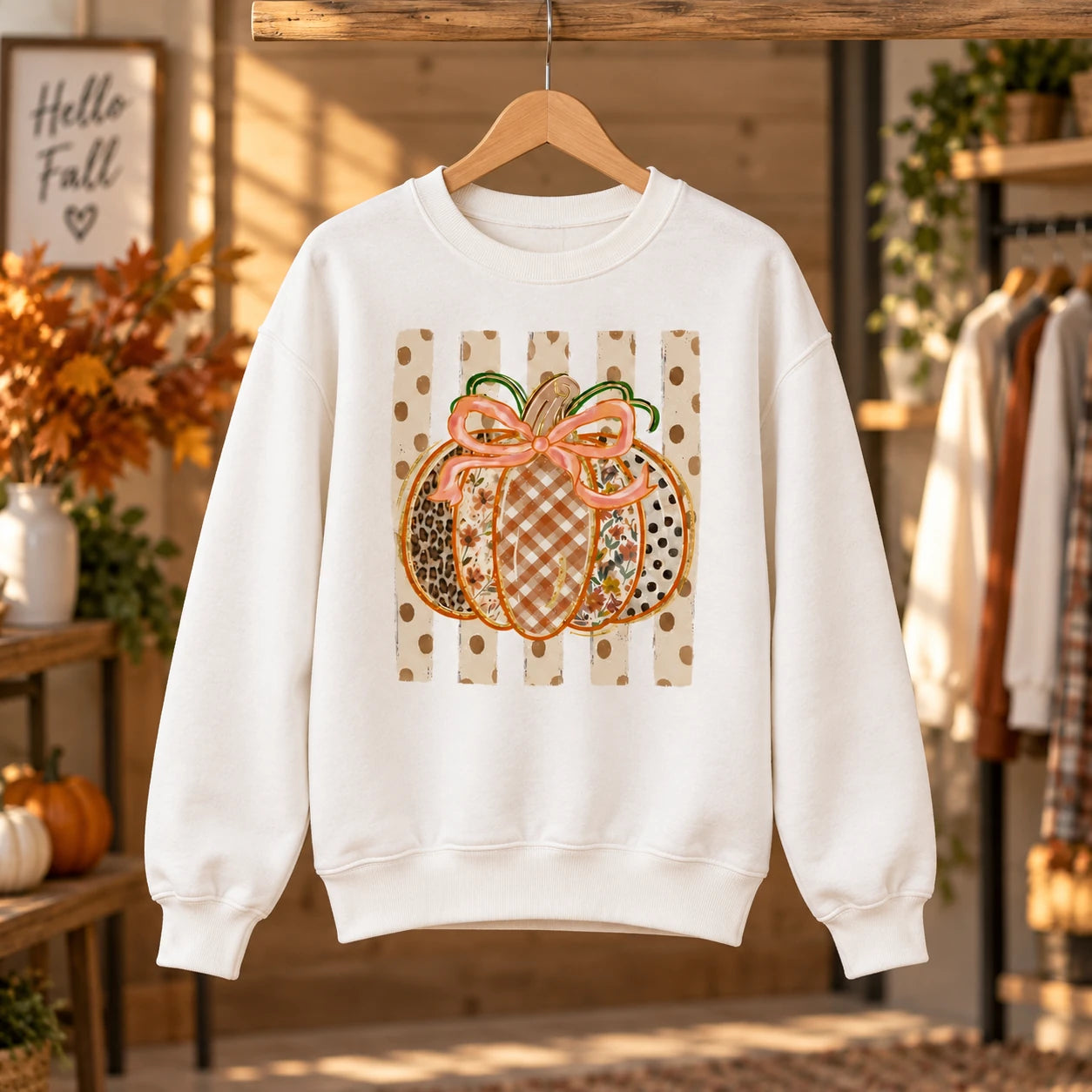 Pumpkin Patch Sweatshirt, Patchwork Pumpkin Bow Shirt