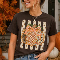 Pumpkin Patch Sweatshirt, Patchwork Pumpkin Bow Shirt