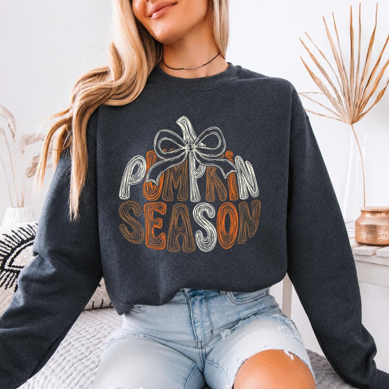 Pumpkin Season Bow Sweatshirt, Retro Fall Pumpkin Graphic, Cute Thanksgiving Autumn Outfit Gift for Women