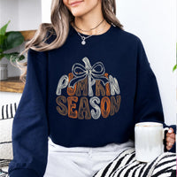 Pumpkin Season Bow Sweatshirt, Retro Fall Pumpkin Graphic, Cute Thanksgiving Autumn Outfit Gift for Women